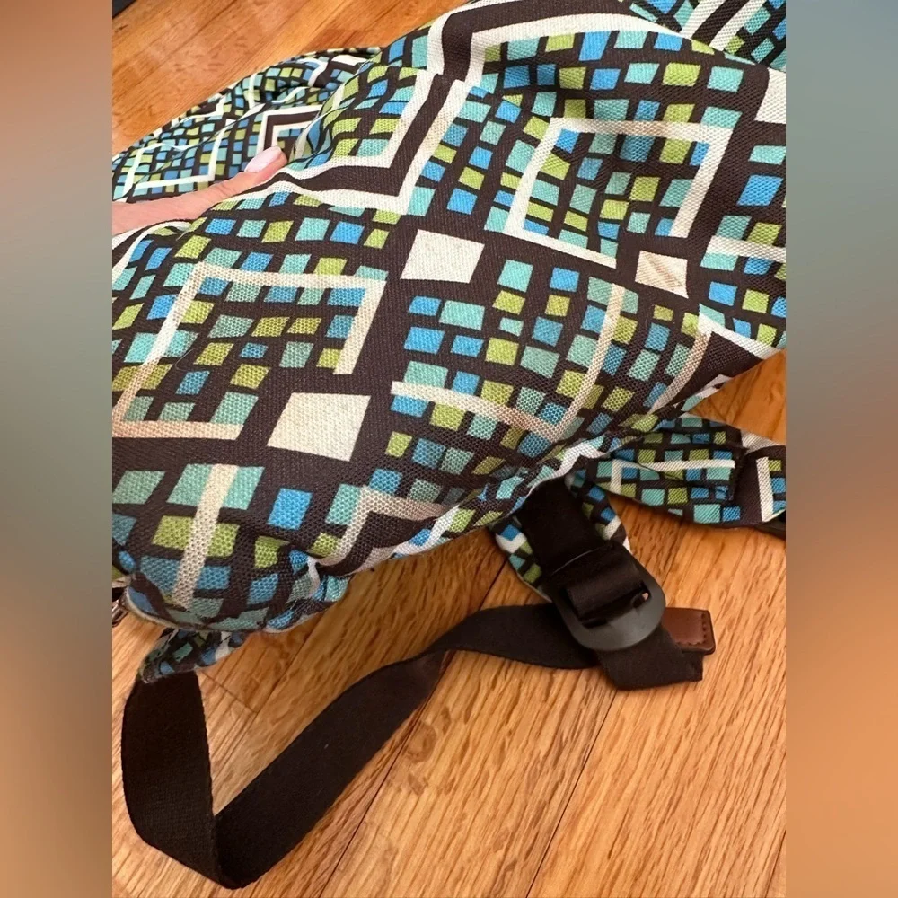 Vera Bradley Bright Green Blue Brown Geometric laptop Nylon Canvas Backpack